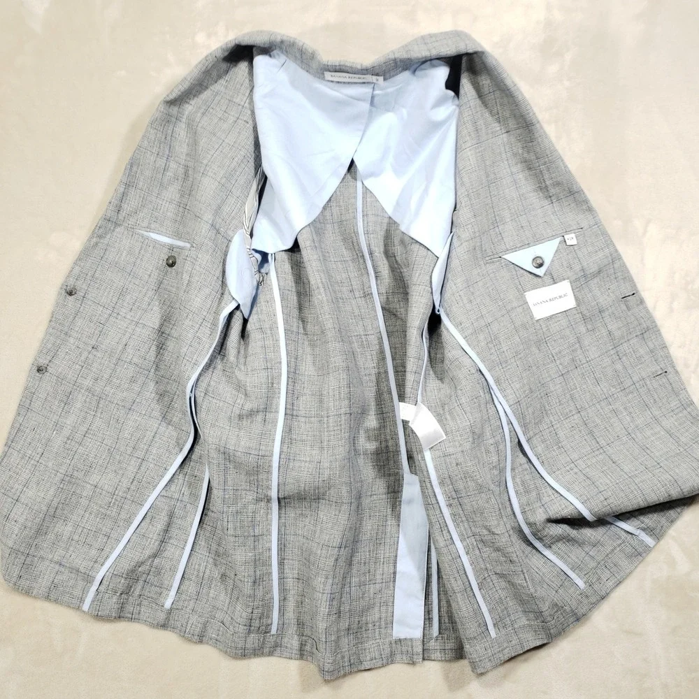 Banana Republic Linen Jacket Mens 42 Regular Gray Plaid Blazer 674506-00 Summer